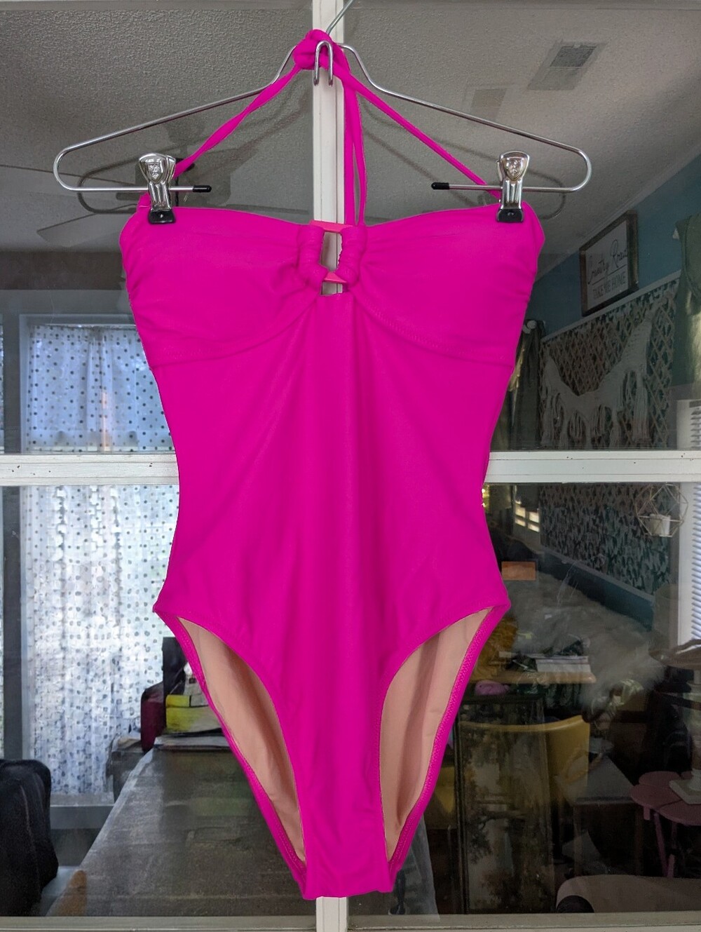 J Crew Square Ring One Piece Swimsuit Size 2 In Fuchsia Hot Pink